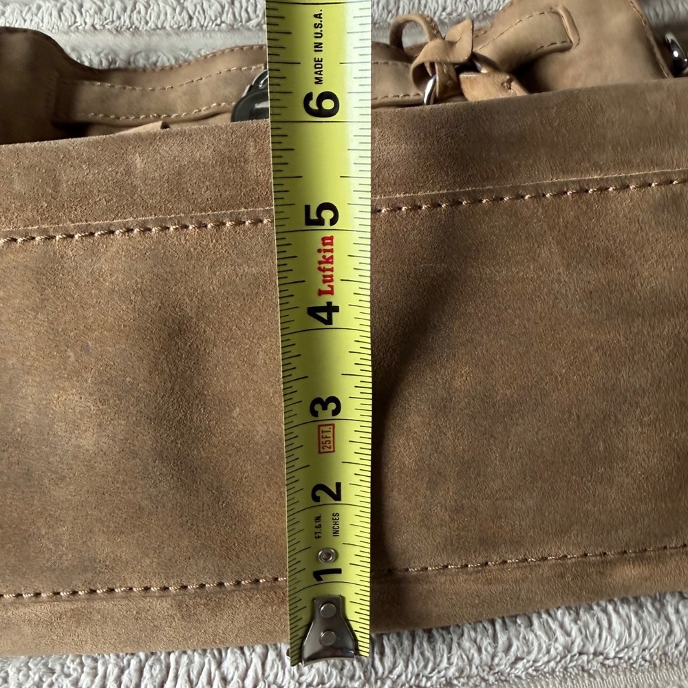 Michael Kors Hamilton Tan Suede Satchel Bag Silver Hardware Lock & Key Large - Picture 11 of 14
